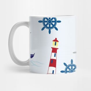 Nautical design with seagulls, anchors and lighthouses Mug